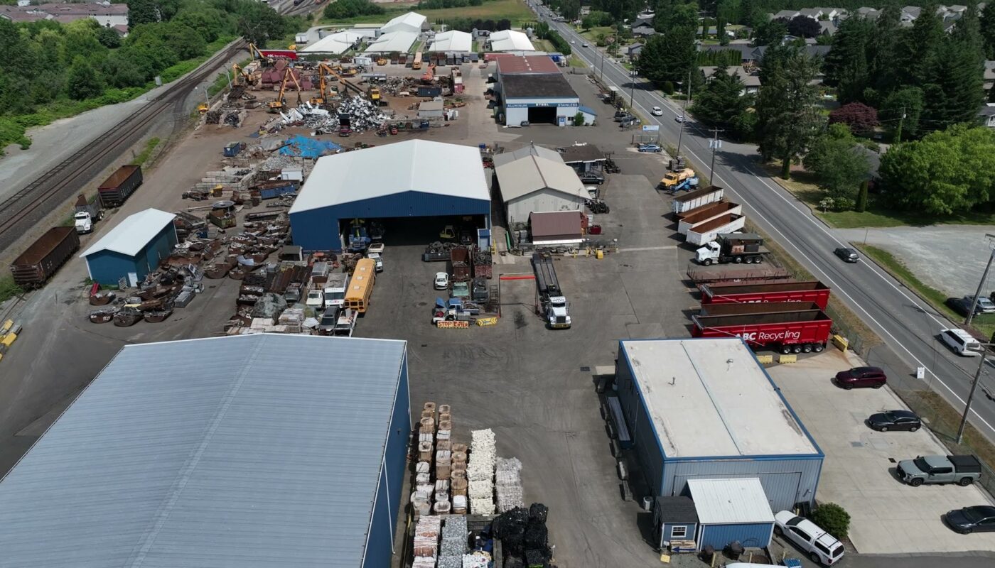 Aerial view of the full-service Skagit River Steel & Recycling facility in Burlington, WA